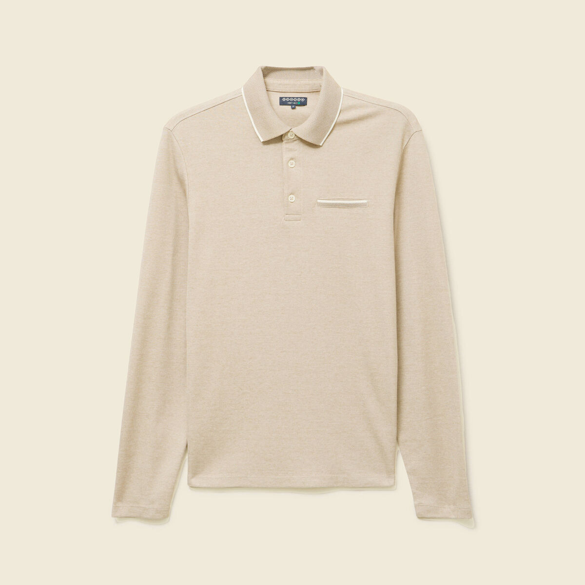 Polo cintr&eacute; manches longues taupe homme