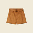 Short droit ceintur&eacute; su&eacute;dine marron femme