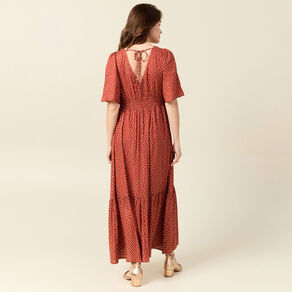 robe longue evasee fluide orange fonce femme Robe longue évasée fluide orange foncé femme