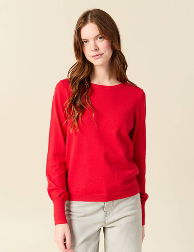Pull manches longues rouge fonc&eacute; femme