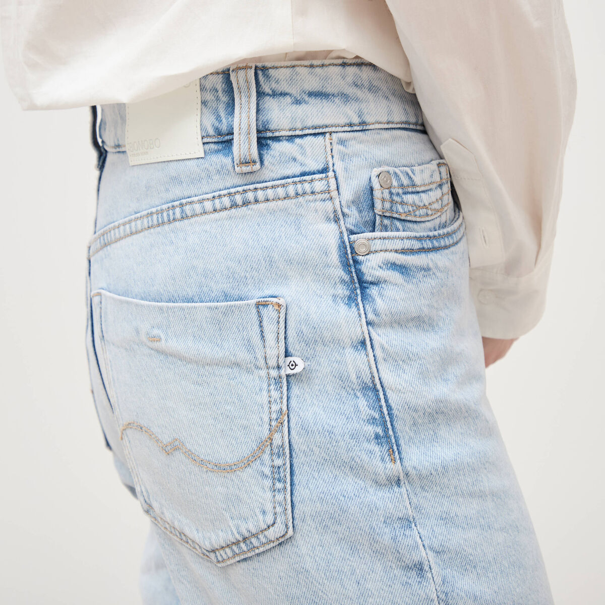 Jeans mom 7/8&egrave;me denim snow bleu femme