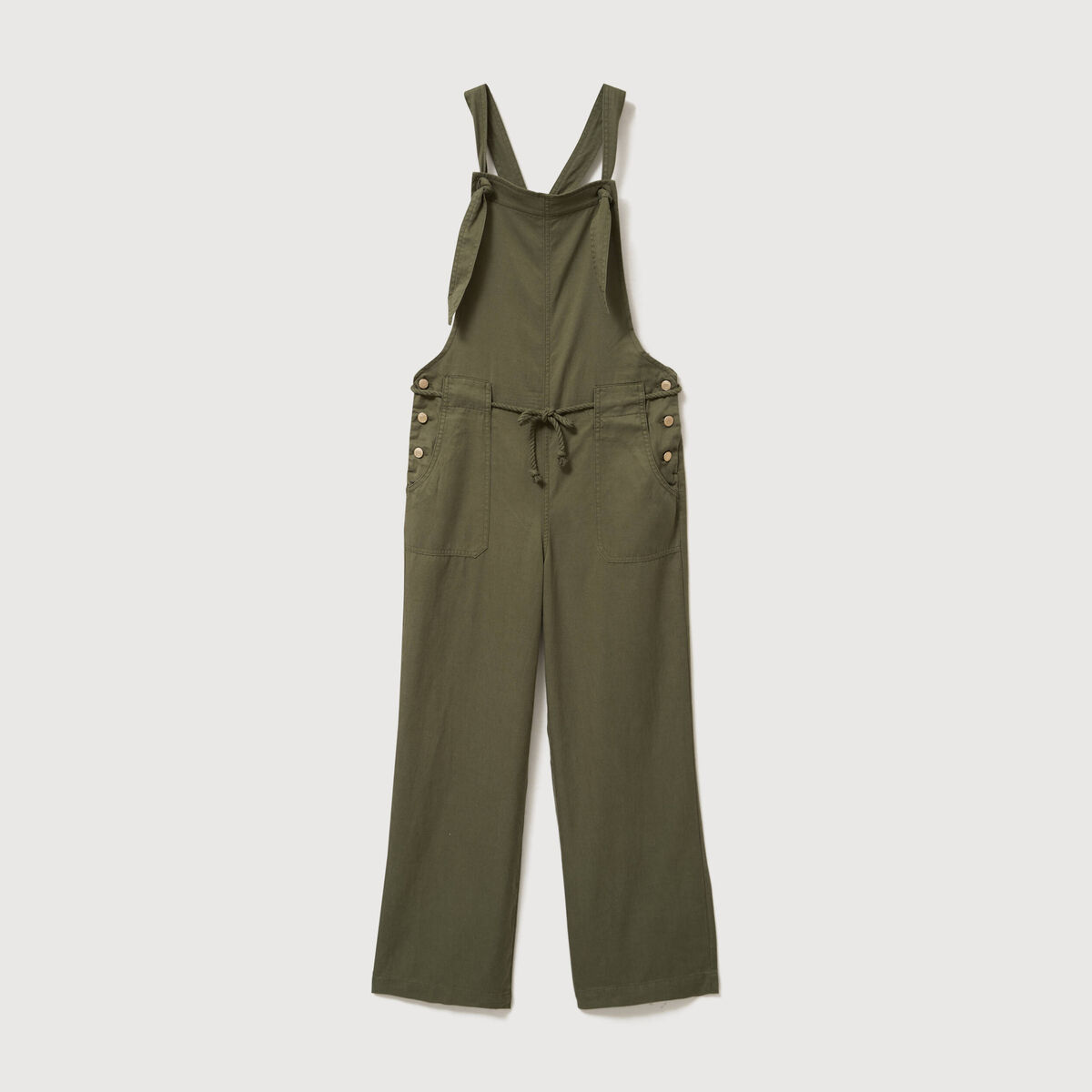 Salopette col rond &agrave; fines bretelles vert kaki femme