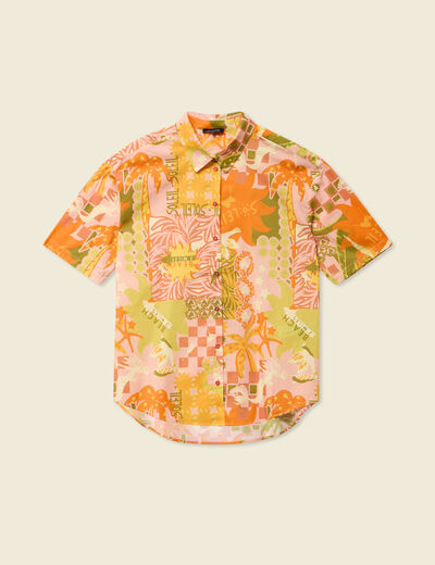 Chemise manches courtes orange corail femme