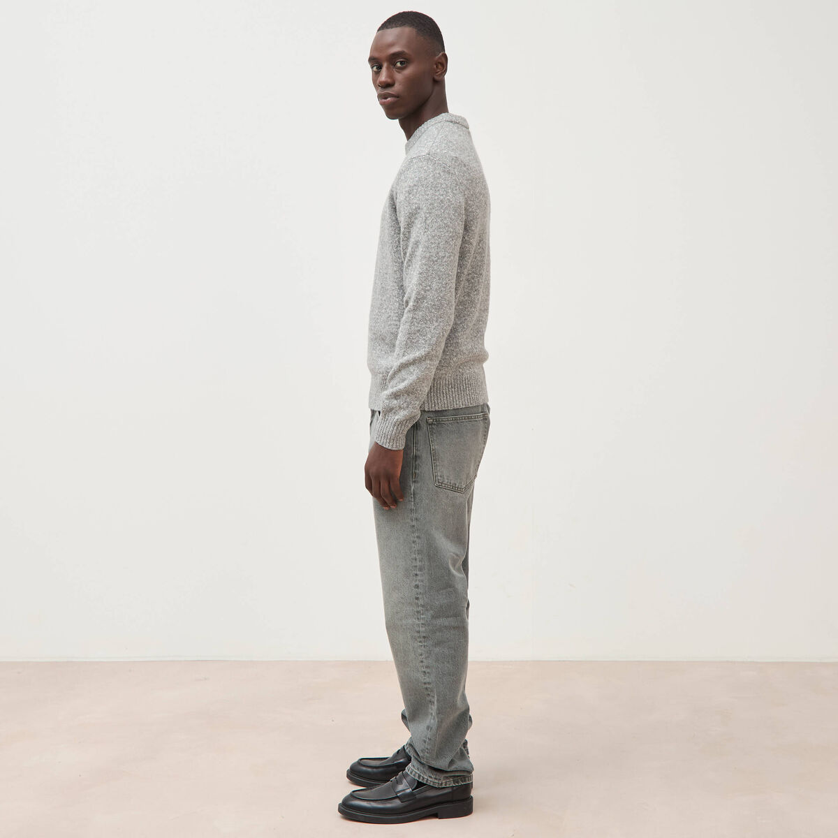 Pull droit tweed manches longues gris homme