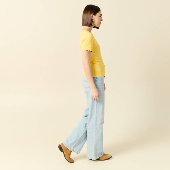 T-shirt manches courtes côtelé jaune femme