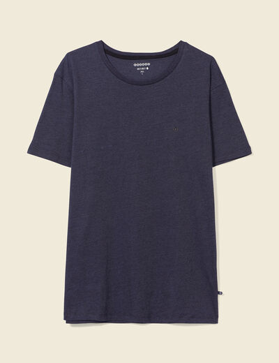 T-shirt cintr&eacute; col rond manches courtes bleu fonc&eacute; homme