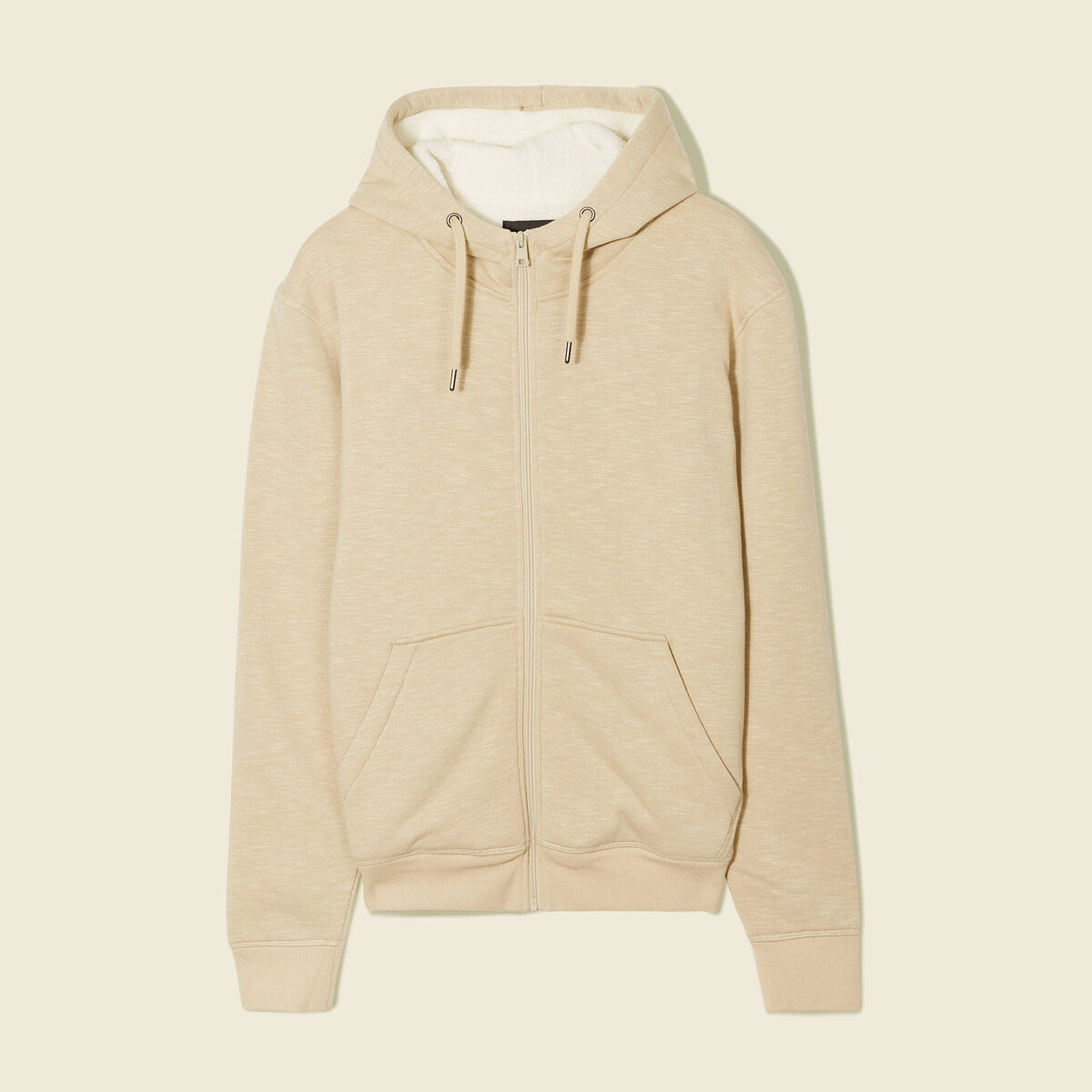 Sweat manches longues zipp&eacute; beige homme