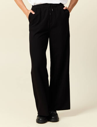 Pantalon large élastiqué noir femme