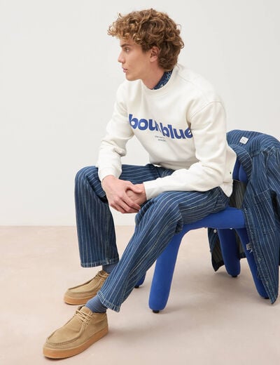 Sweat droit col rond manches longues ecru homme