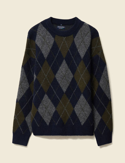 Pull col rond manches longues bleu marine homme