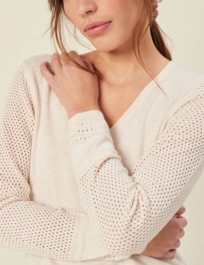 Pull à manches longues creme femme