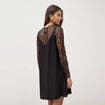 Robe courte &eacute;vas&eacute;e manches longues noir femme