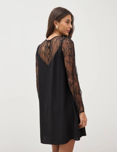 Robe courte &eacute;vas&eacute;e manches longues noir femme
