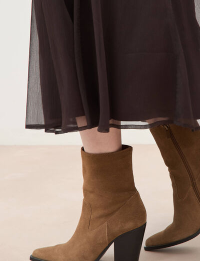 Jupe en voile doubl&eacute;e marron fonc&eacute; femme