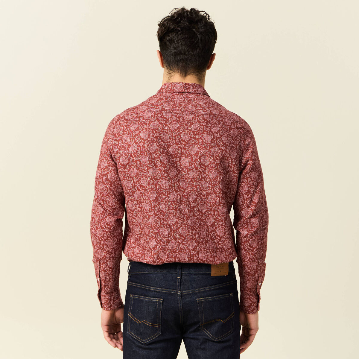 Chemise manches longues marron homme