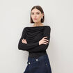 T-shirt ajust&eacute; manches longues bardot noir femme