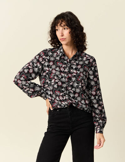 Chemise manches longues fluide noir femme