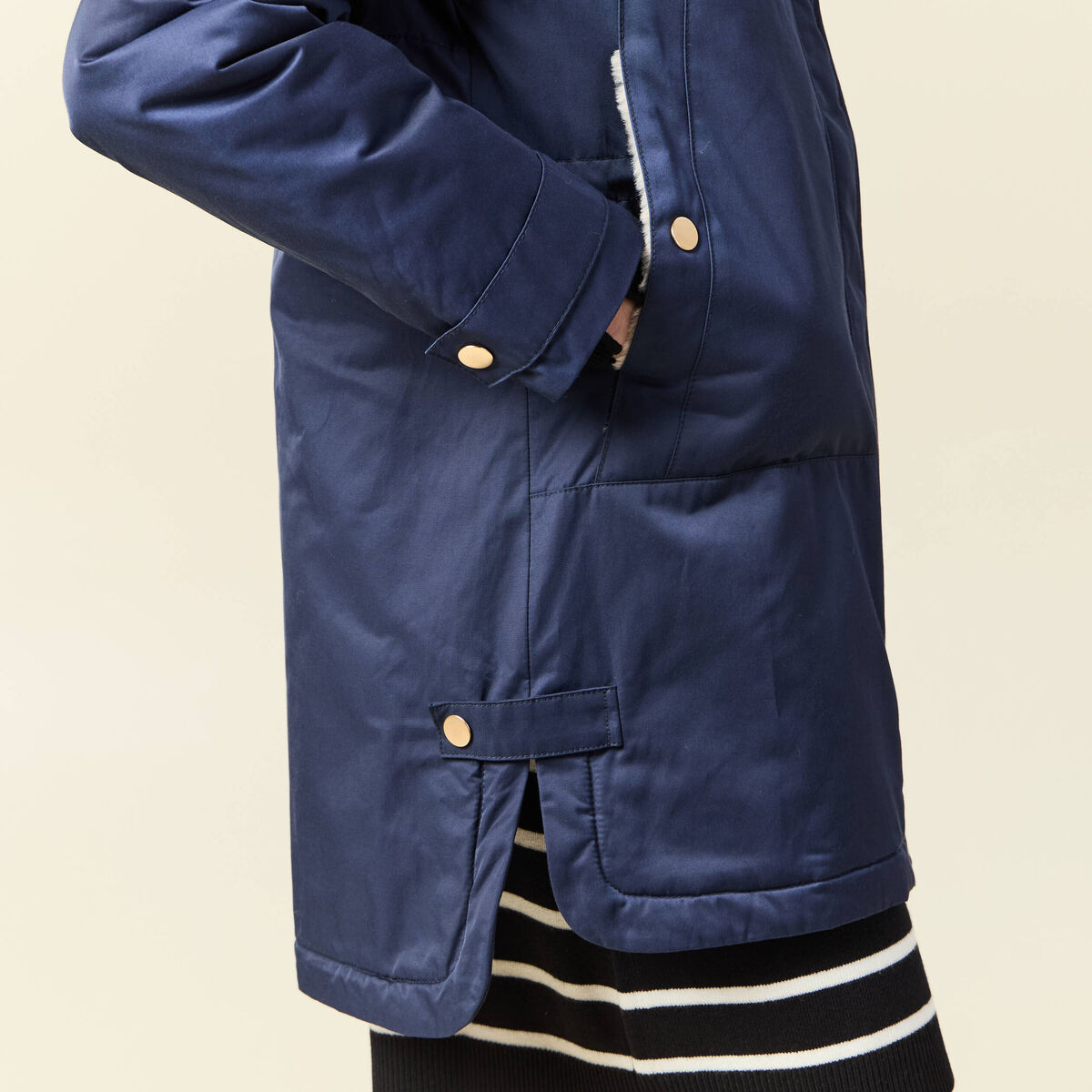 Parka droite &agrave; capuche bleu marine femme