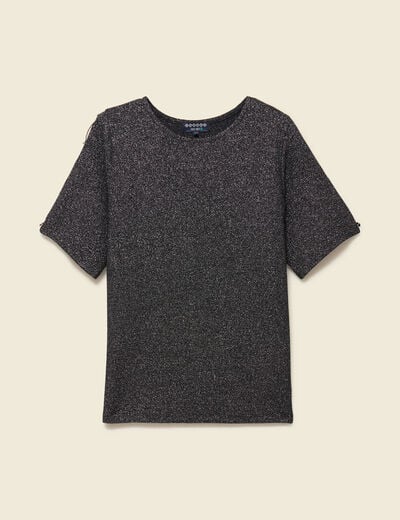 T-shirt manches courtes brillant noir femme