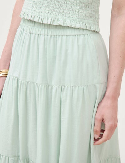 Jupe longue &eacute;vas&eacute;e en coton doubl&eacute;e vert pastel femme