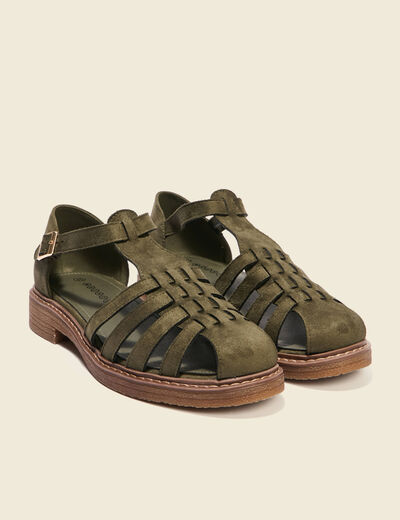 Sandales plates métallisées vert kaki femme