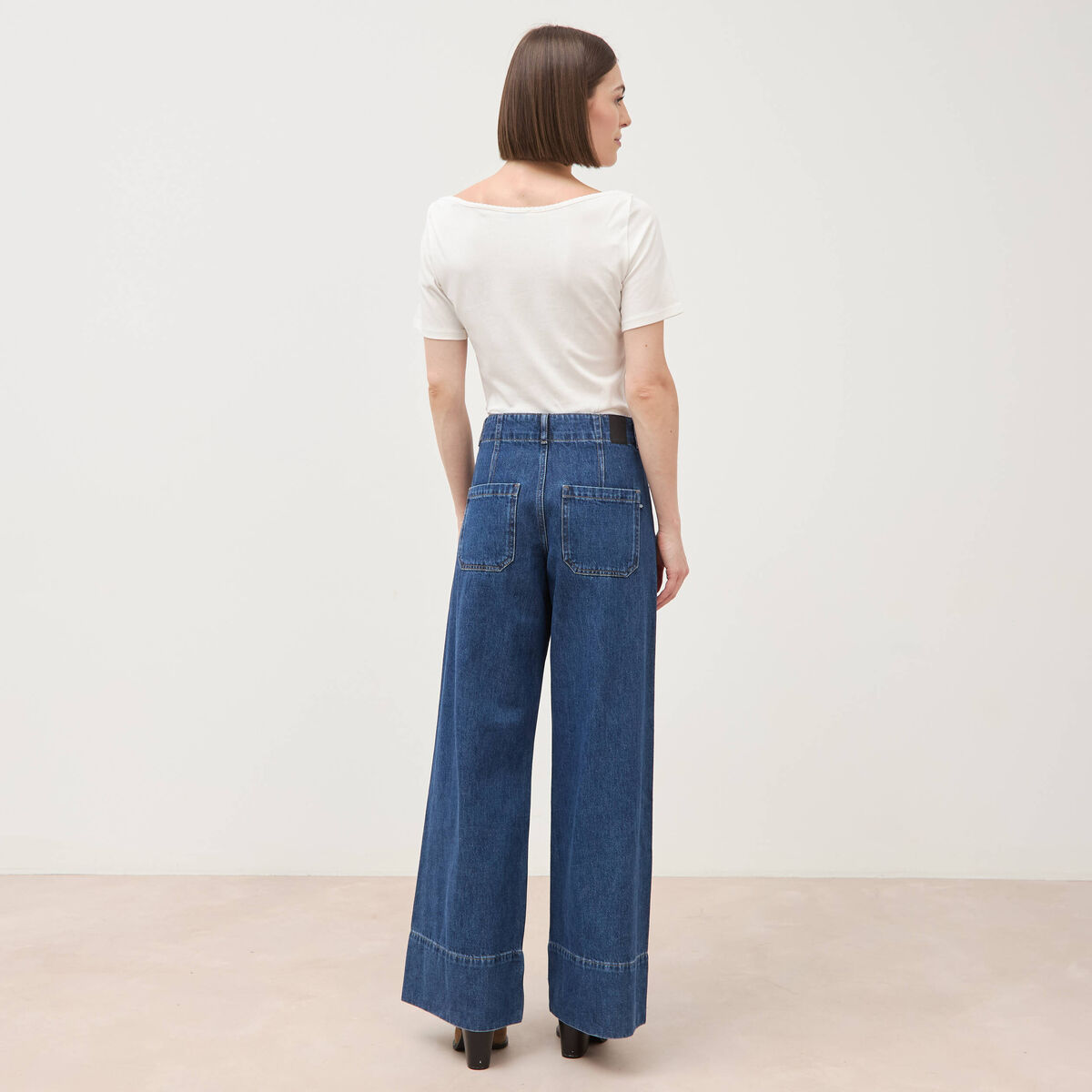 Jeans loose taille haute en coton denim used femme