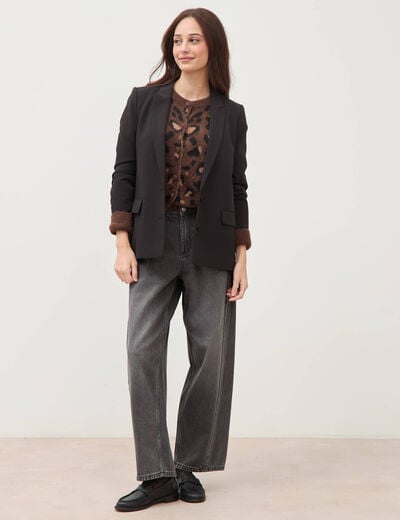 Gilet manches longues col rond marron fonc&eacute; femme