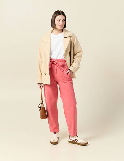 Pantalon slouchy taille haute en coton rose femme