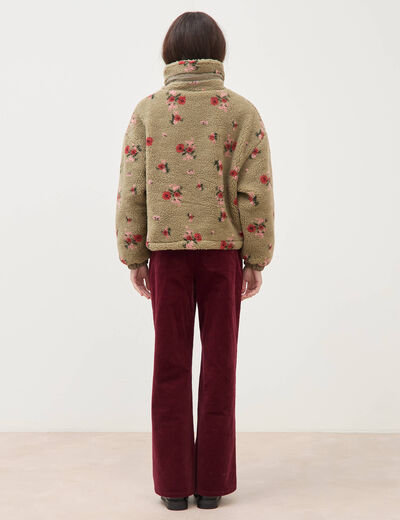 Blouson oversize sherpa col montant vert femme
