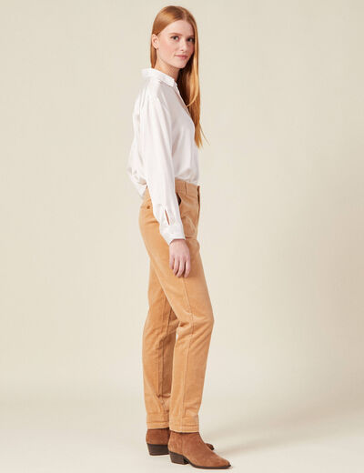 Pantalon chino velours côtelé marron clair femme