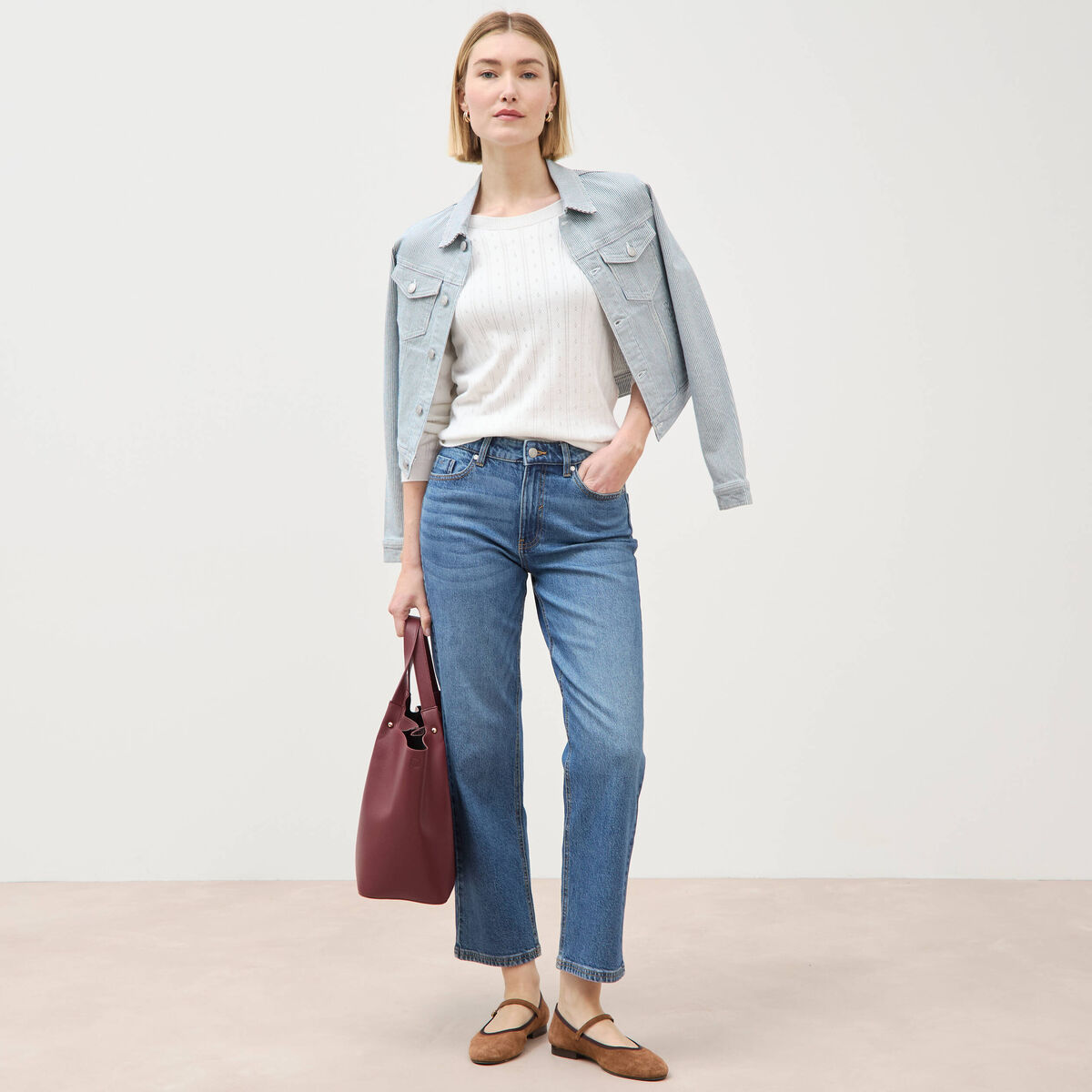 Pull col rond manches longues blanc femme