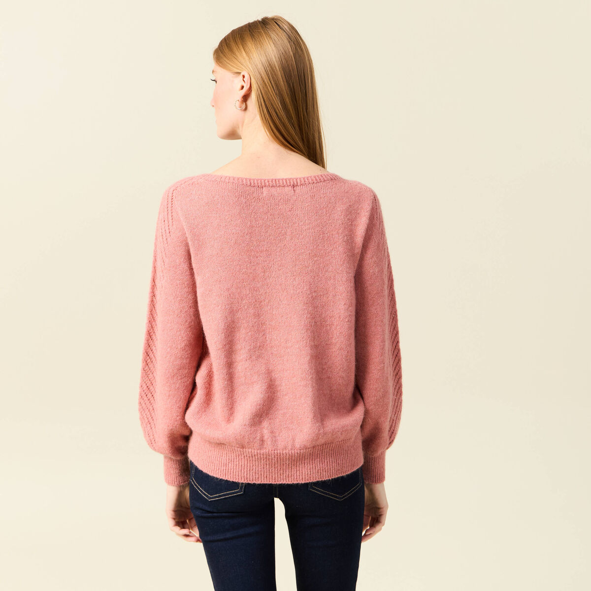 Pull manches longues fabriqu&eacute; en France rose pastel femme