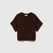 Pull oversize col rond manches courtes marron femme
