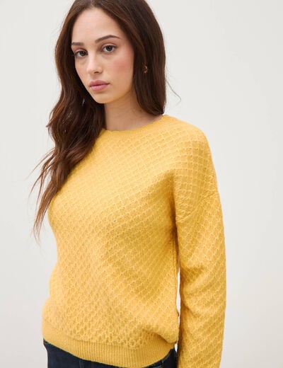 Pull droit col rond manches longues jaune femme