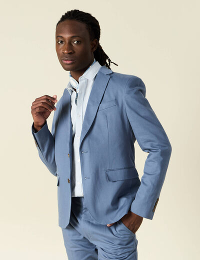 Veste blazer cintr&eacute; bleu fonc&eacute; homme