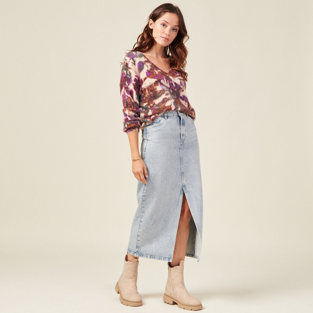 Pull manches longues violet femme
