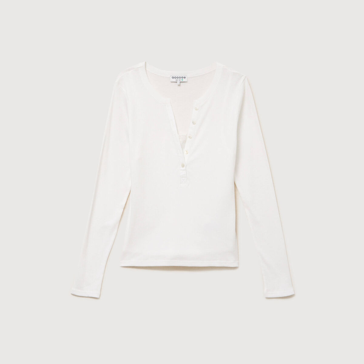 T-shirt cintr&eacute; manches longues ecru femme