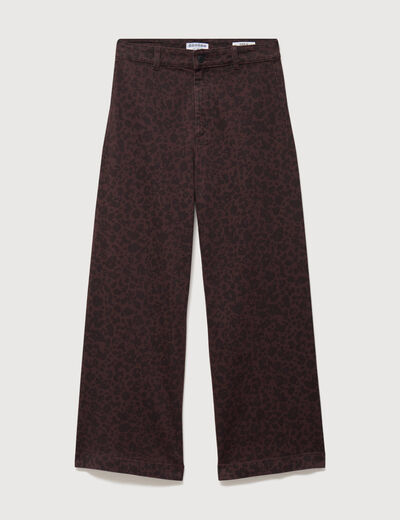Jeans large cropped taille haute marron chocolat femme