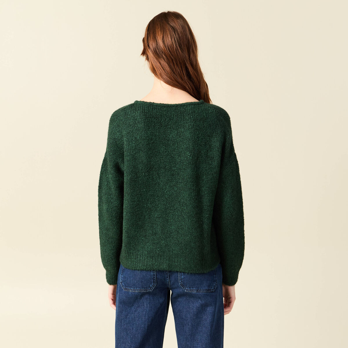 Gilet oversize manches longues vert fonc&eacute; femme