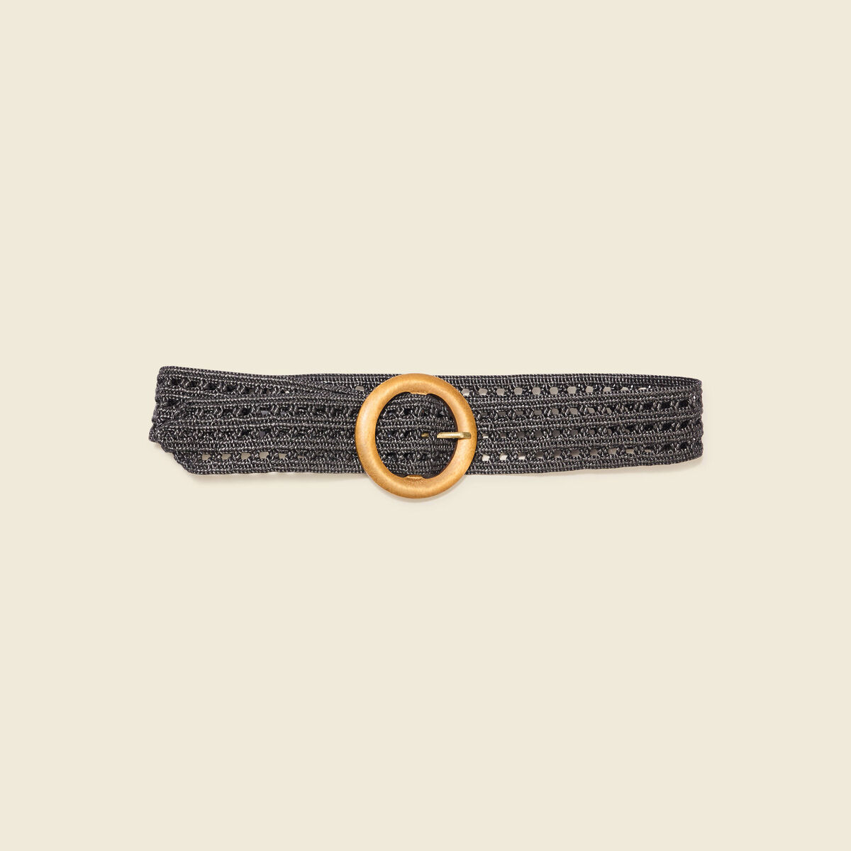 Ceinture tress&eacute;e perfor&eacute;e noir femme