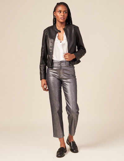 Blouson ajusté simili cuir noir femme
