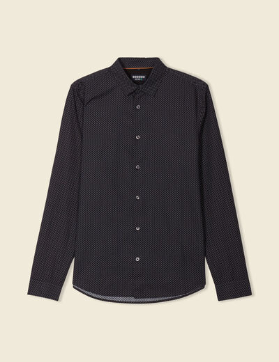 Chemise cintr&eacute;e en coton manches longues noir homme