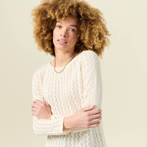 T-shirt manches longues ajouré ecru femme