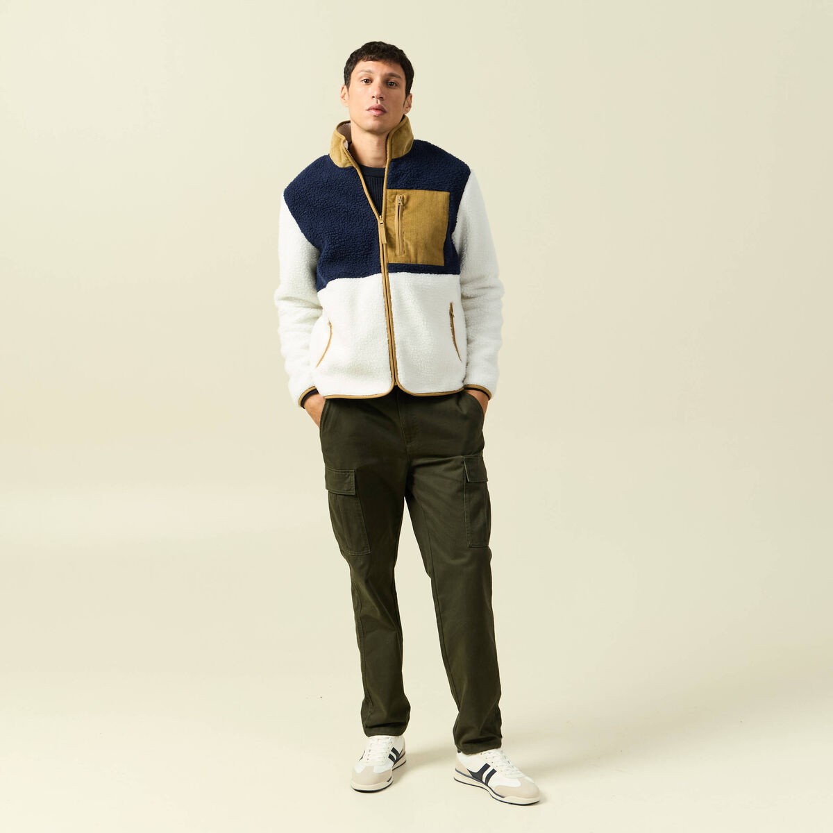 Sweat effet polaire manches longues ecru homme