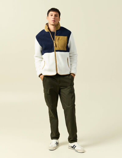Sweat effet polaire manches longues ecru homme