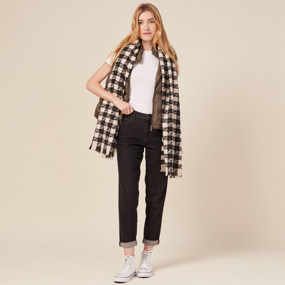 Jeans girlfriend 5 poches denim gris femme