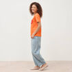 T-shirt droit col rond manches courtes orange femme