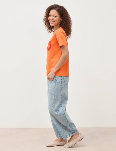 T-shirt droit col rond manches courtes orange femme