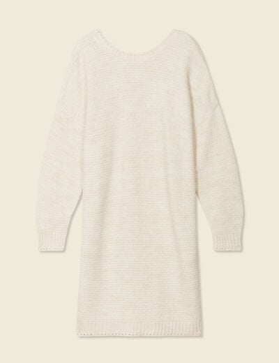 Robe pull droite col bateau creme femme