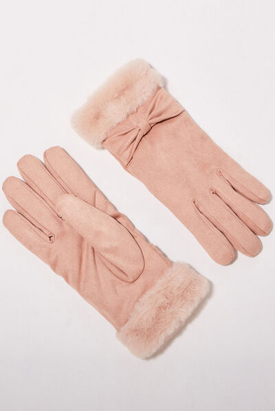 Gants avec noeuds marron clair femme